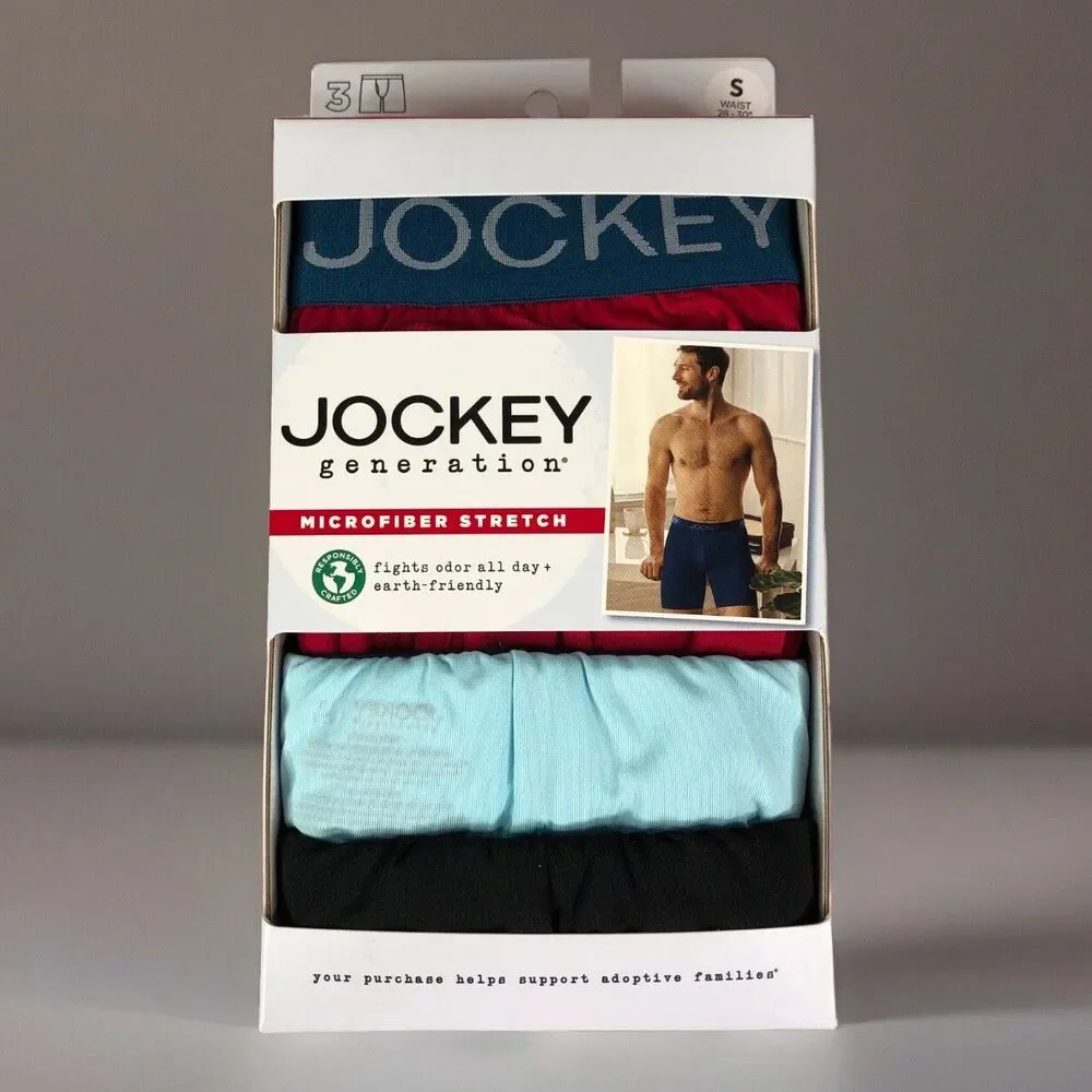 Jockey‎ Boxer Briefs Mens Small 3-Pack Long Leg Active Microfiber Stretch 28-30